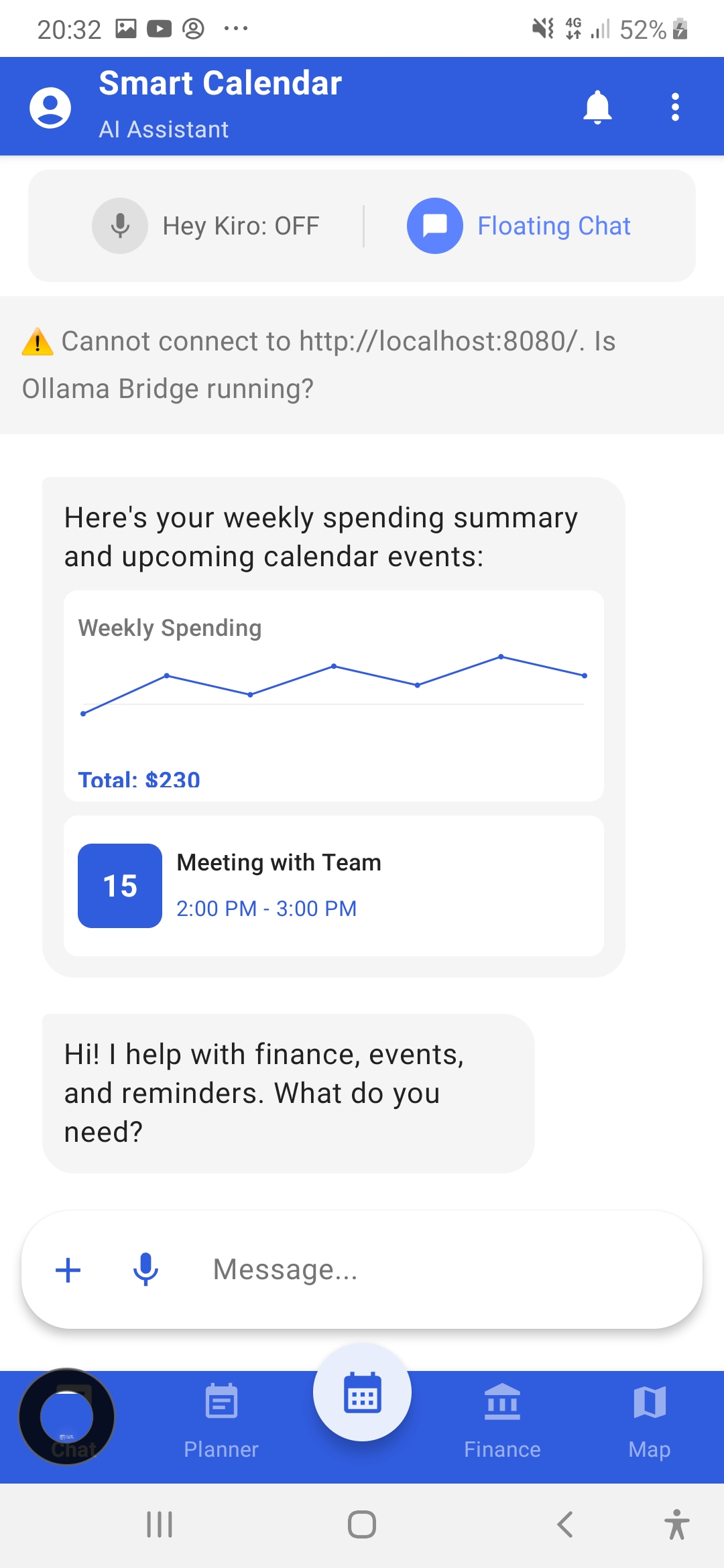 GPT Calendar — AI assistant screen