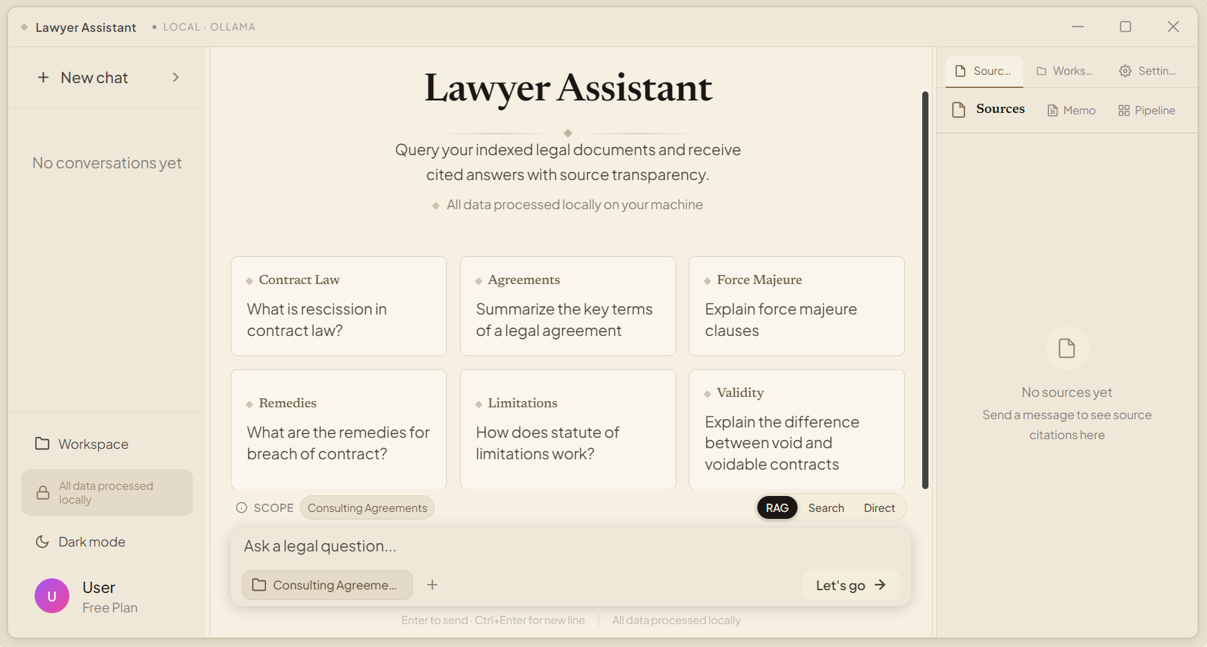 Lawyer Assistant — private AI legal research app screenshot